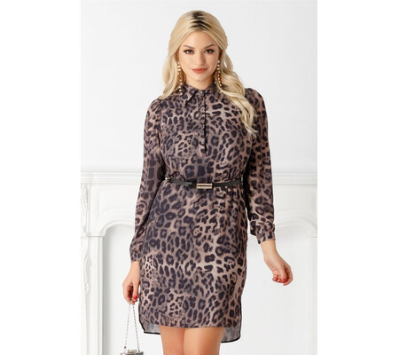 Rochie Ginette tip camasa cu animal print si curea in talie