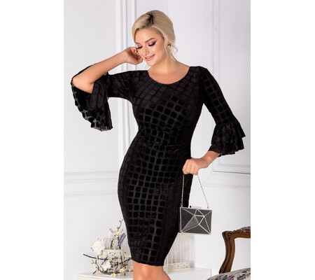 Rochie Leonard Collection neagra cu insertii din catifea