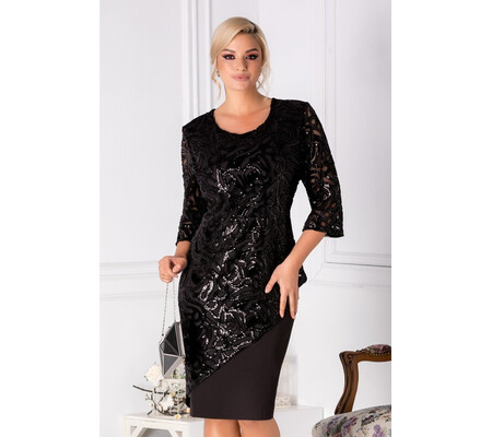 Rochie Patte neagra cu broderie din paiete