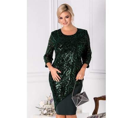 Rochie Patte verde cu broderie din paiete