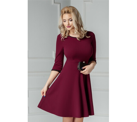 Rochie Ranya bordo cu perle la bust