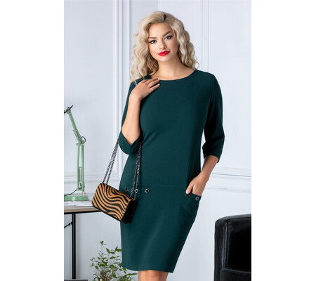 Rochie Venice verde conica cu buzunare in fata