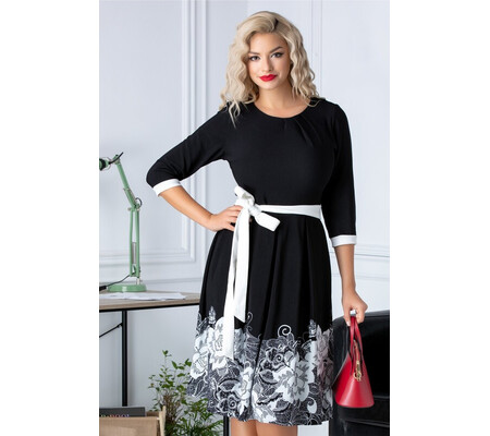 Rochie Zora in clos neagra cu cordon alb in talie